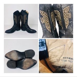 FRYE Black Leather Billy Studded Western Boot 7.5